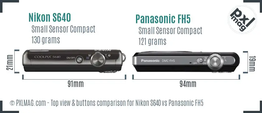 Nikon S640 vs Panasonic FH5 top view buttons comparison