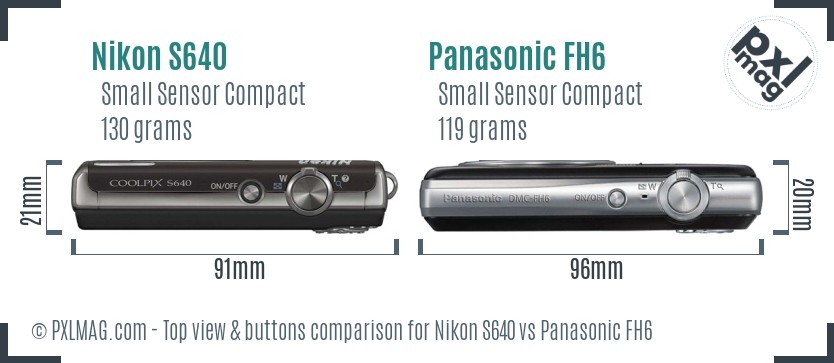 Nikon S640 vs Panasonic FH6 top view buttons comparison