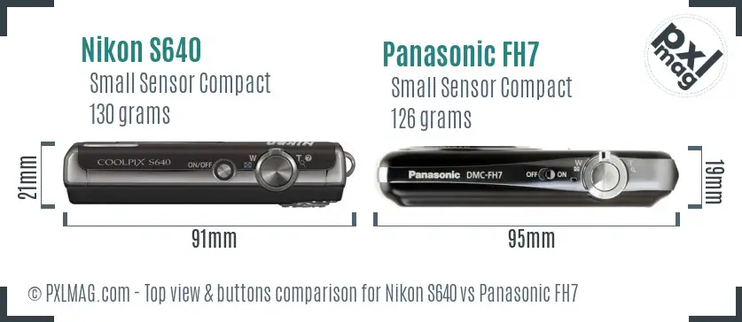 Nikon S640 vs Panasonic FH7 top view buttons comparison