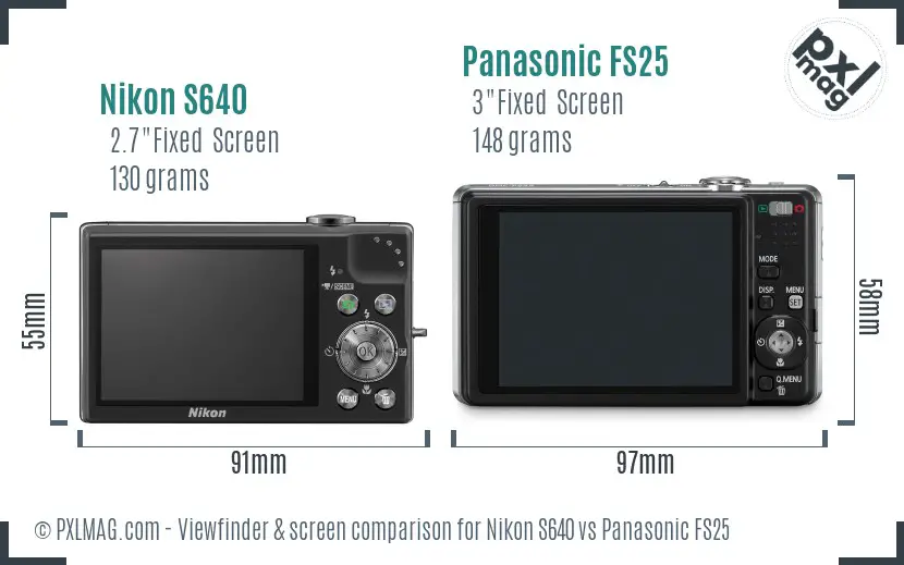 Nikon S640 vs Panasonic FS25 Screen and Viewfinder comparison