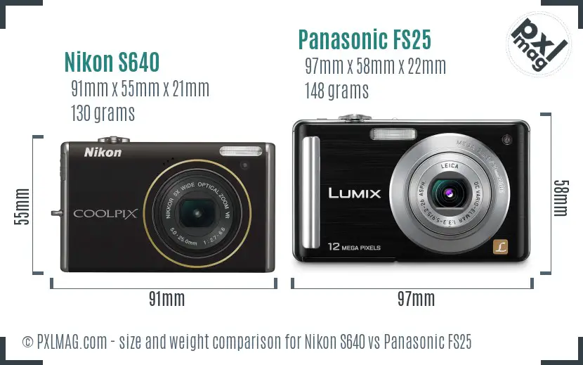 Nikon S640 vs Panasonic FS25 size comparison