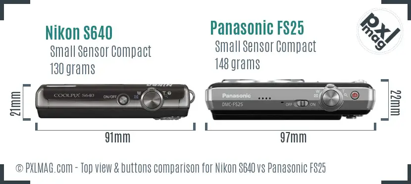 Nikon S640 vs Panasonic FS25 top view buttons comparison