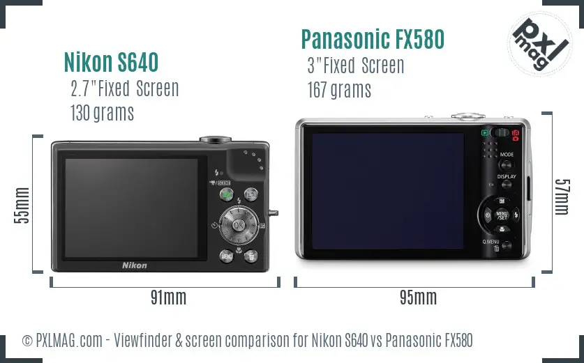 Nikon S640 vs Panasonic FX580 Screen and Viewfinder comparison