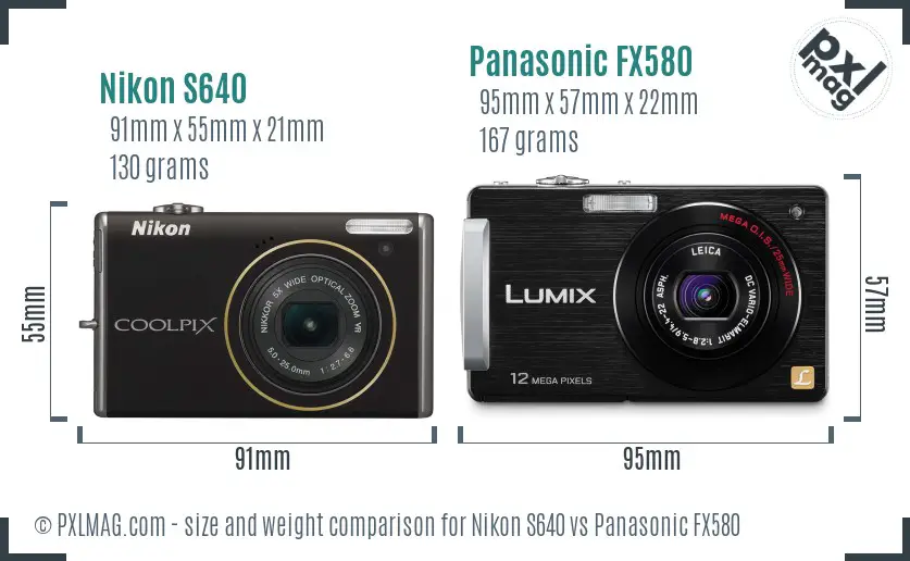 Nikon S640 vs Panasonic FX580 size comparison