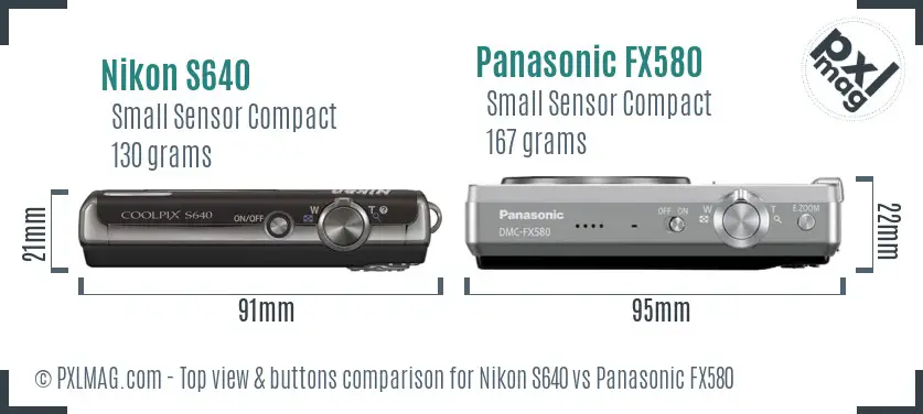 Nikon S640 vs Panasonic FX580 top view buttons comparison