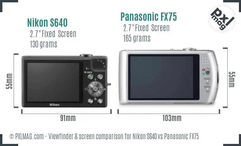 Nikon S640 vs Panasonic FX75 Screen and Viewfinder comparison