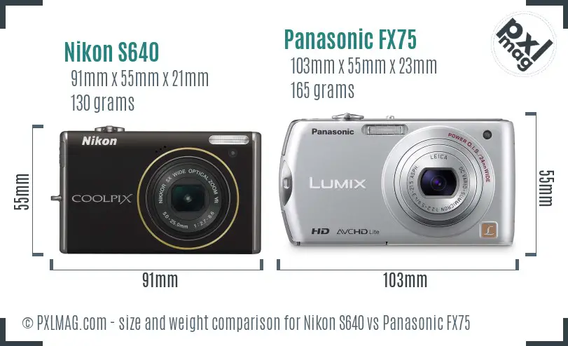 Nikon S640 vs Panasonic FX75 size comparison