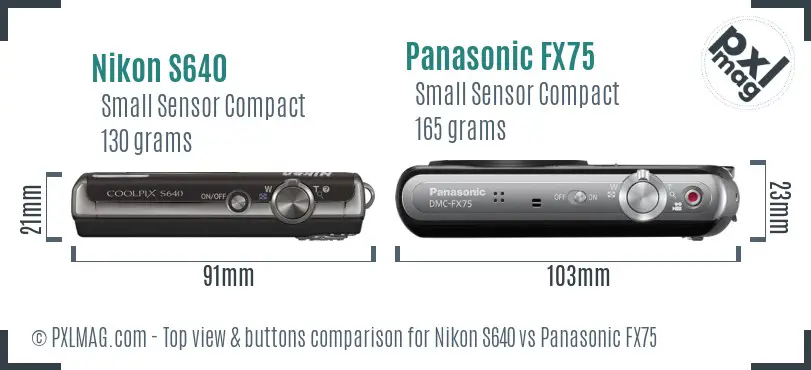 Nikon S640 vs Panasonic FX75 top view buttons comparison