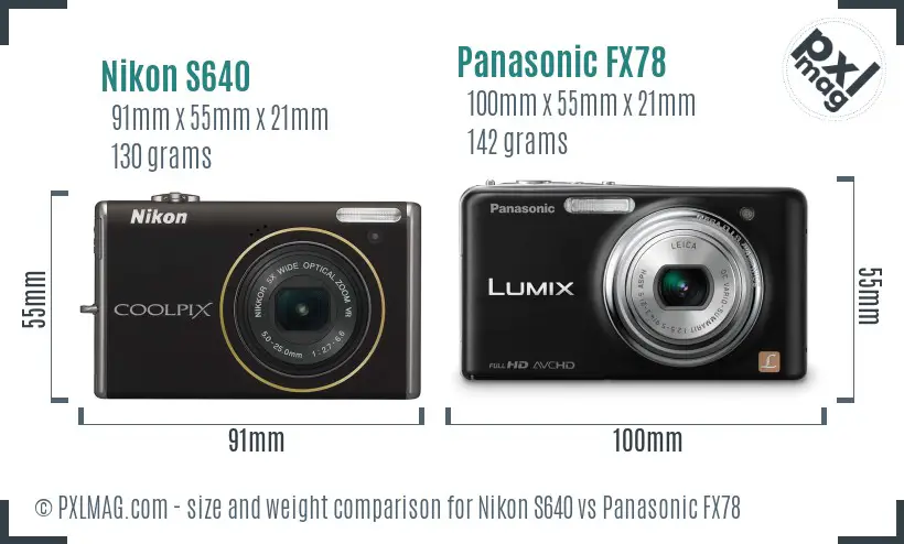 Nikon S640 vs Panasonic FX78 size comparison