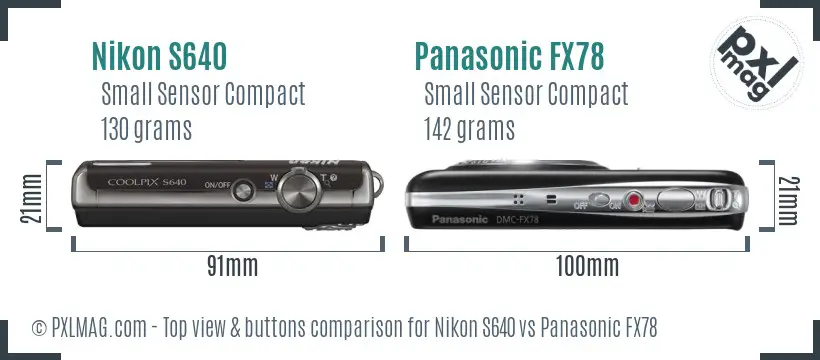 Nikon S640 vs Panasonic FX78 top view buttons comparison