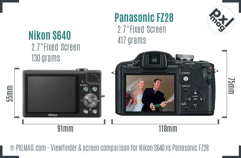 Nikon S640 vs Panasonic FZ28 Screen and Viewfinder comparison