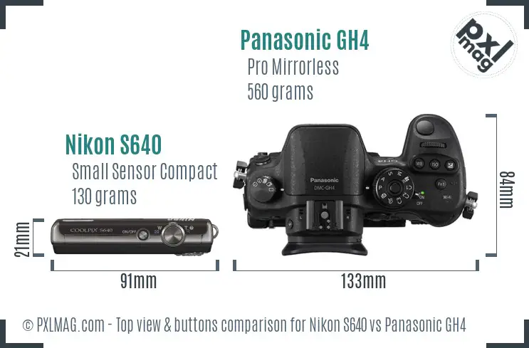 Nikon S640 vs Panasonic GH4 top view buttons comparison