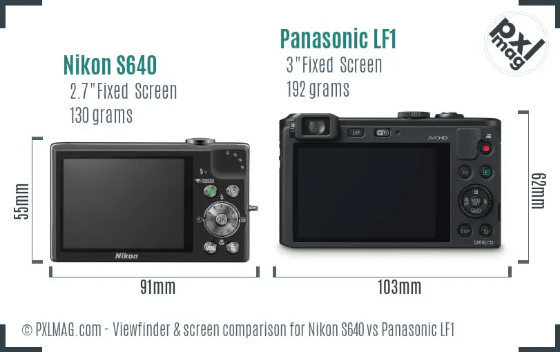 Nikon S640 vs Panasonic LF1 Screen and Viewfinder comparison