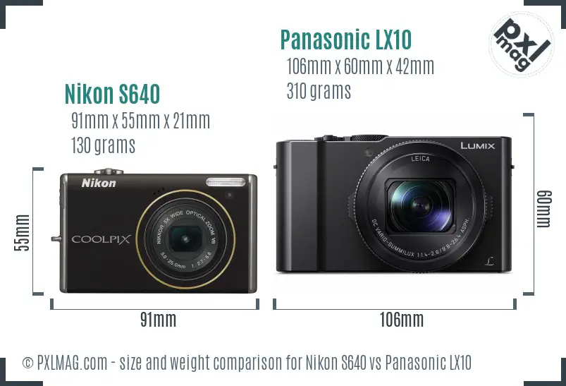 Nikon S640 vs Panasonic LX10 size comparison