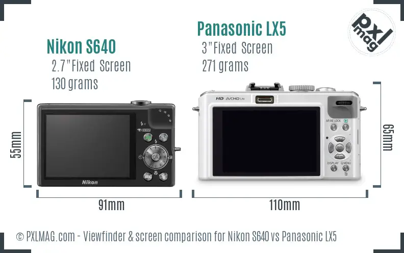 Nikon S640 vs Panasonic LX5 Screen and Viewfinder comparison