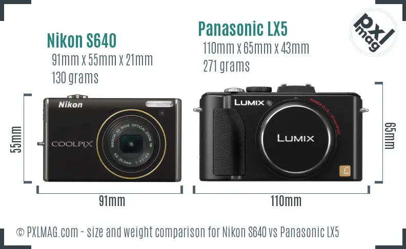 Nikon S640 vs Panasonic LX5 size comparison