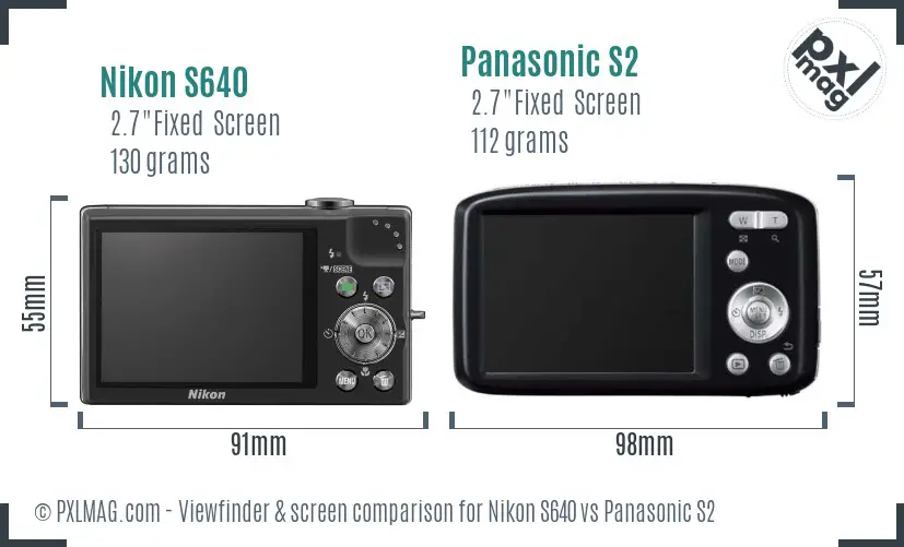 Nikon S640 vs Panasonic S2 Screen and Viewfinder comparison