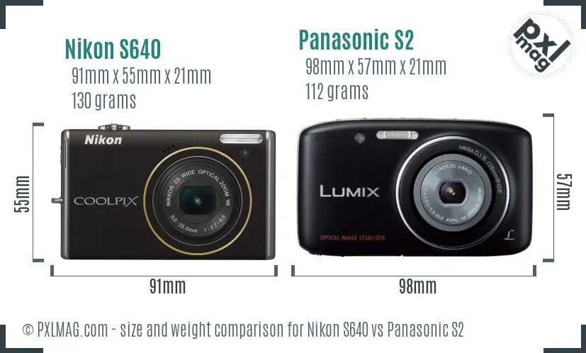 Nikon S640 vs Panasonic S2 size comparison