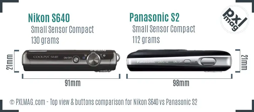 Nikon S640 vs Panasonic S2 top view buttons comparison