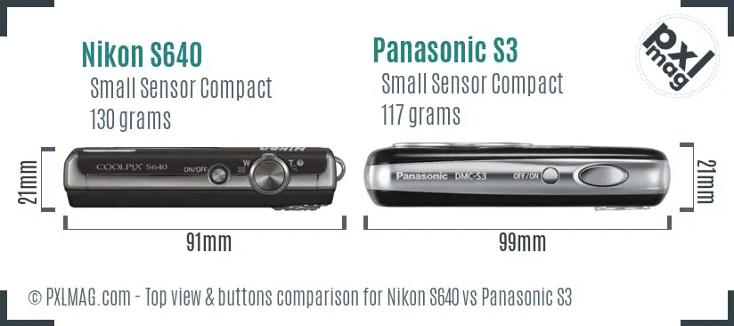 Nikon S640 vs Panasonic S3 top view buttons comparison