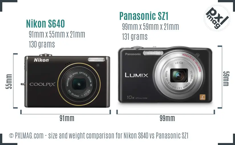 Nikon S640 vs Panasonic SZ1 size comparison