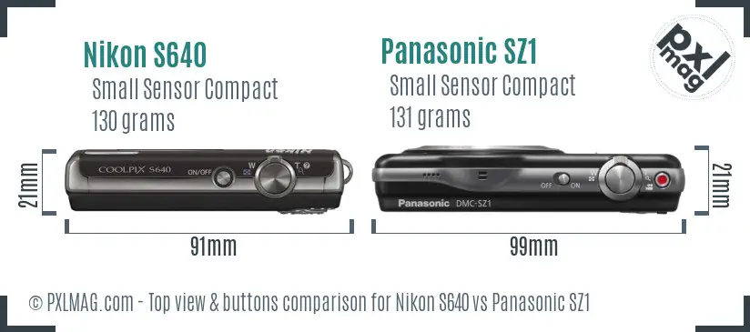 Nikon S640 vs Panasonic SZ1 top view buttons comparison