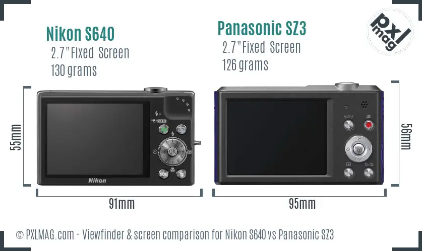 Nikon S640 vs Panasonic SZ3 Screen and Viewfinder comparison