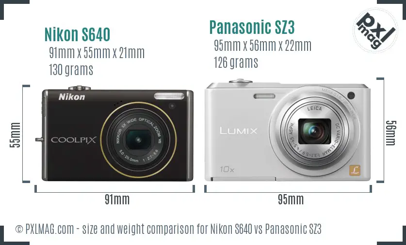 Nikon S640 vs Panasonic SZ3 size comparison