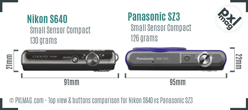Nikon S640 vs Panasonic SZ3 top view buttons comparison