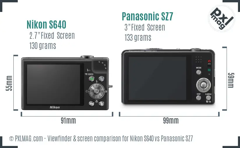 Nikon S640 vs Panasonic SZ7 Screen and Viewfinder comparison