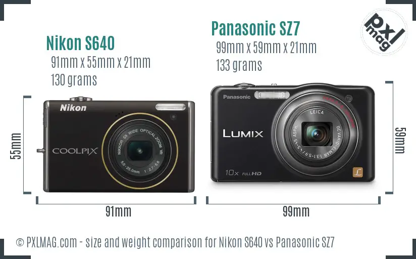 Nikon S640 vs Panasonic SZ7 size comparison