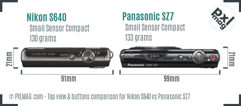 Nikon S640 vs Panasonic SZ7 top view buttons comparison