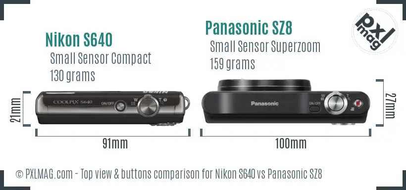 Nikon S640 vs Panasonic SZ8 top view buttons comparison