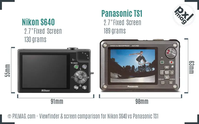Nikon S640 vs Panasonic TS1 Screen and Viewfinder comparison