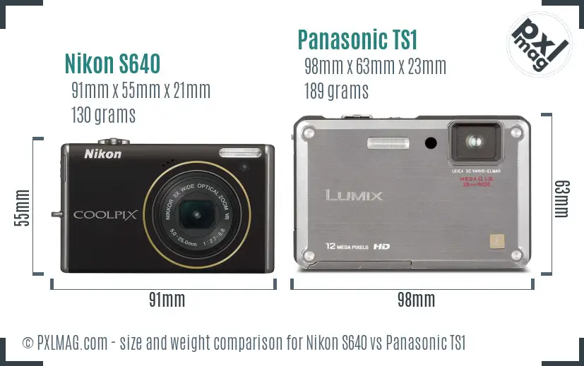 Nikon S640 vs Panasonic TS1 size comparison