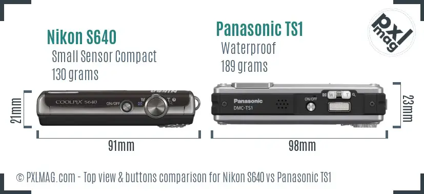 Nikon S640 vs Panasonic TS1 top view buttons comparison
