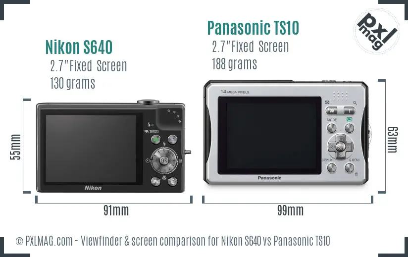 Nikon S640 vs Panasonic TS10 Screen and Viewfinder comparison