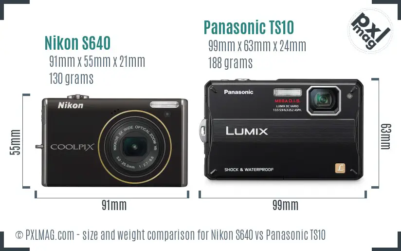 Nikon S640 vs Panasonic TS10 size comparison