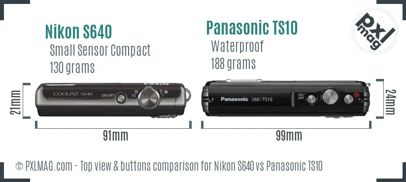 Nikon S640 vs Panasonic TS10 top view buttons comparison