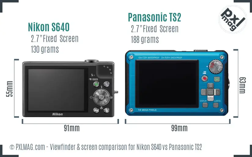 Nikon S640 vs Panasonic TS2 Screen and Viewfinder comparison