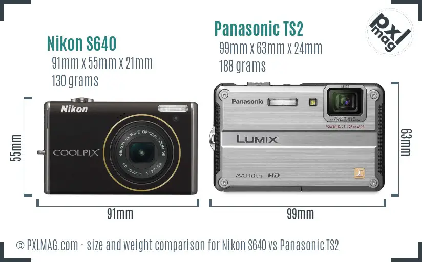Nikon S640 vs Panasonic TS2 size comparison