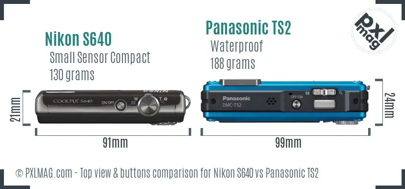 Nikon S640 vs Panasonic TS2 top view buttons comparison