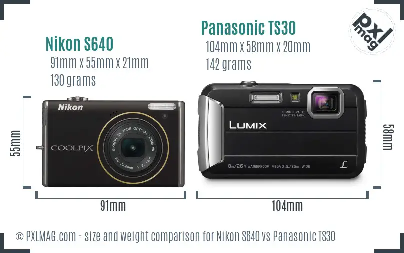 Nikon S640 vs Panasonic TS30 size comparison