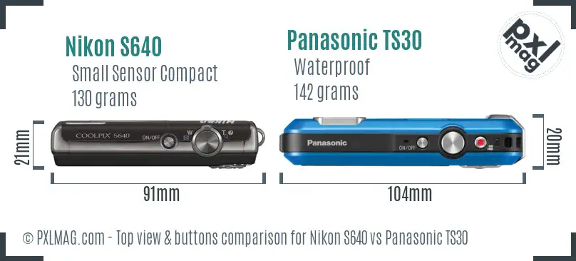 Nikon S640 vs Panasonic TS30 top view buttons comparison
