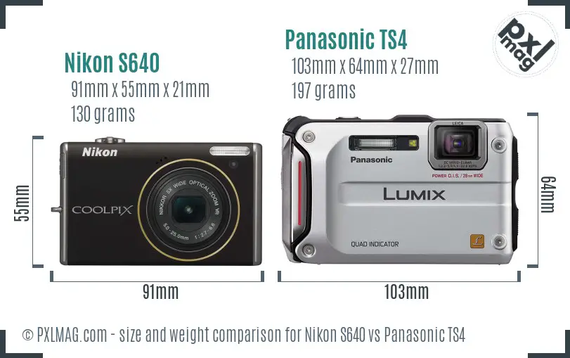 Nikon S640 vs Panasonic TS4 size comparison Nikon S640 vs Panasonic TS4 size comparison