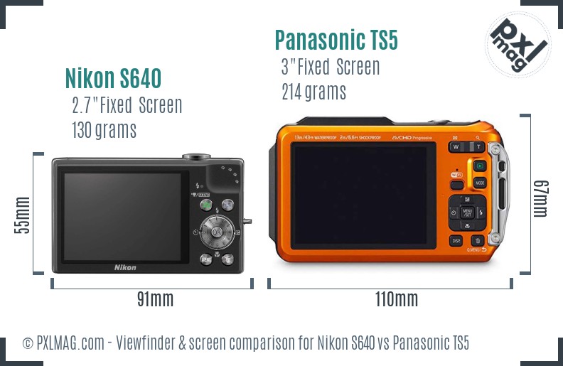 Nikon S640 vs Panasonic TS5 Screen and Viewfinder comparison