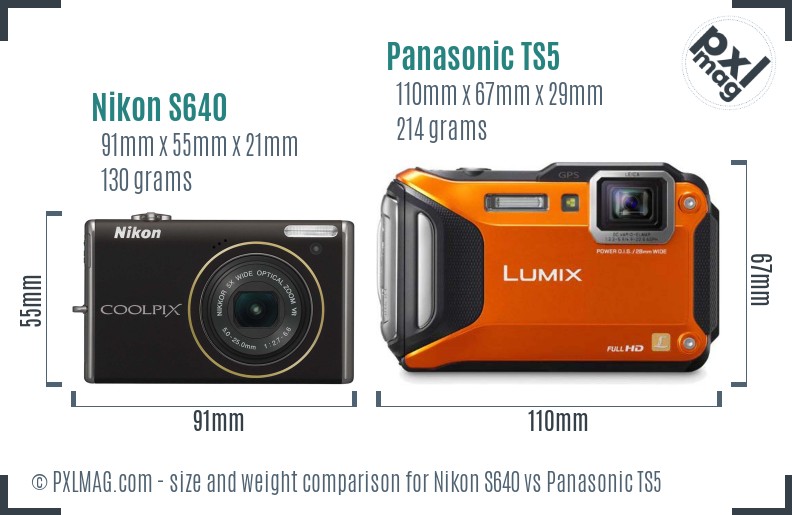 Nikon S640 vs Panasonic TS5 size comparison Nikon S640 vs Panasonic TS5 size comparison