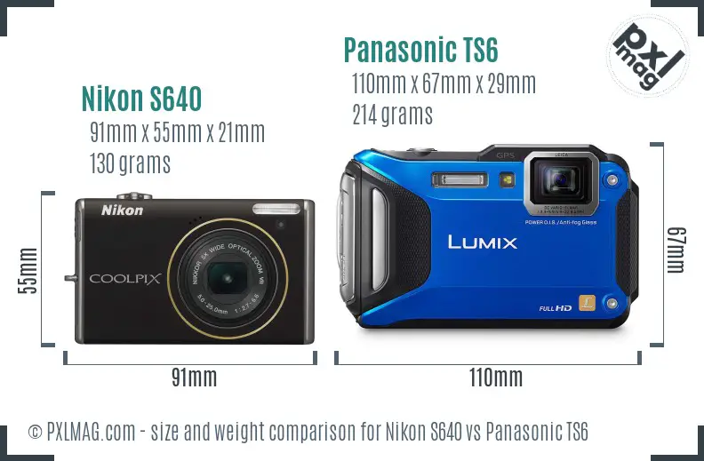 Nikon S640 vs Panasonic TS6 size comparison