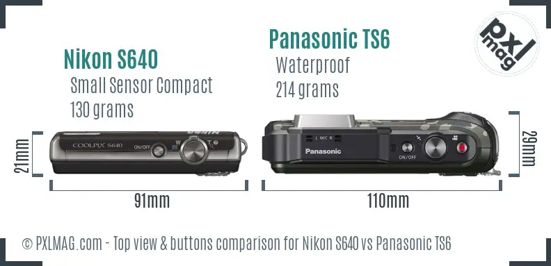 Nikon S640 vs Panasonic TS6 top view buttons comparison