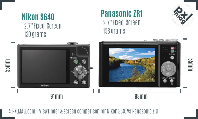 Nikon S640 vs Panasonic ZR1 Screen and Viewfinder comparison
